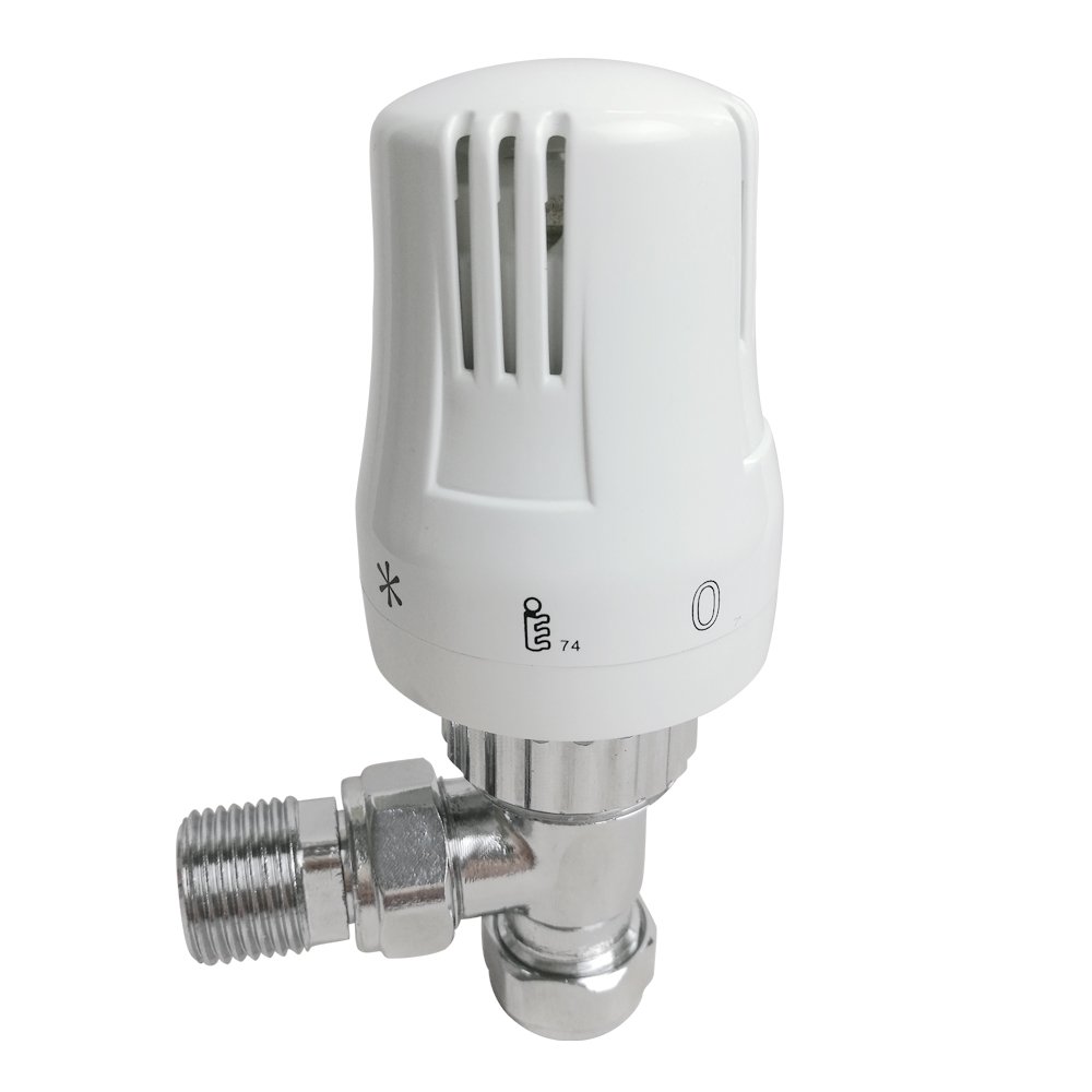 Premium 15 mm x ½ Blanco y Cromado Toallero termostático en ángulo Válvula de radiador de diseñador Grifos de calefacción Central con válvula en ángulo Manual Gratuita
