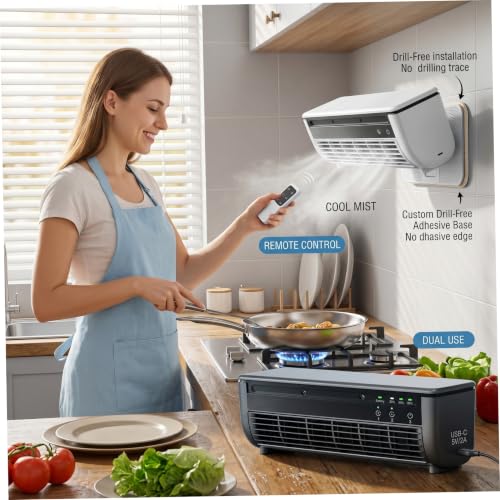 Ventilateur de brume mural sans perçage pack de 2 avec télécommande et batterie 6000 mAh - 8