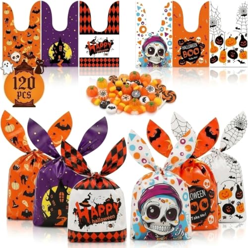 Tarqite Lot de 120 sacs à bonbons d'Halloween, sacs à bonbons pour Halloween, sacs cadeaux sucrés ou acides pour pâtisseries, bonbons, biscuits, accessoires de fête
