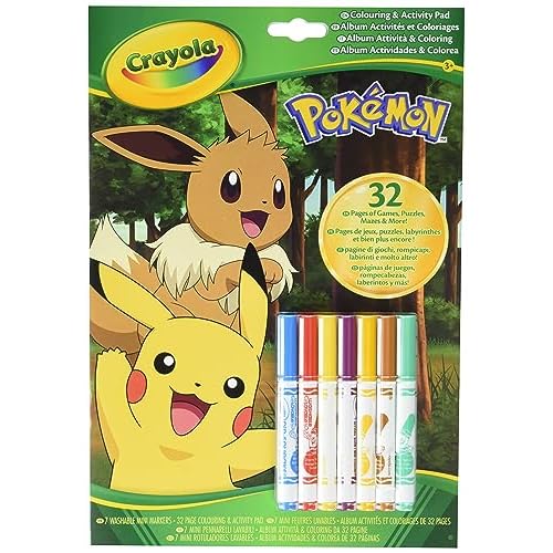 CRAYOLA - Libro Actividades Pokemon, 32 páginas para Colorear y 7 rotuladores Lavables, 04-2746G