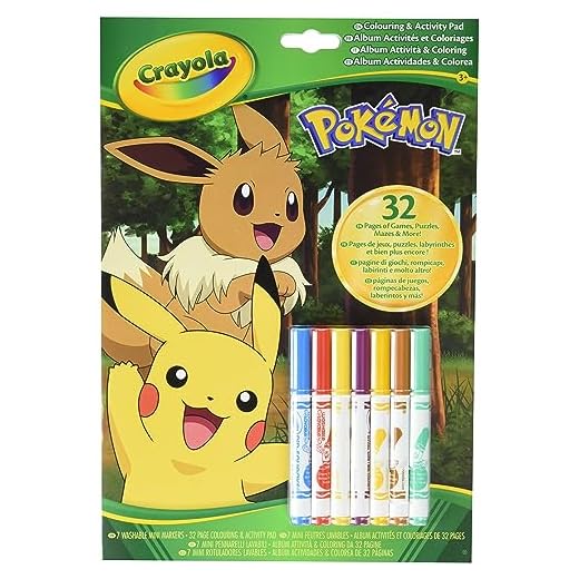 CRAYOLA - Libro Actividades Pokemon, 32 páginas para Colorear y 7 rotuladores Lavables, 04-2746G