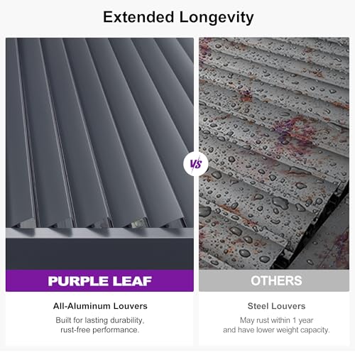 Image of PURPLE LEAF Louvered Pergola 10' x 12' Aluminum Outdoor Pergola with Adjustable Louvers Roof and Integrated Drainage System 70 Mph High Wind Resistant Small Pergolas for Patio Deck Porch Yard