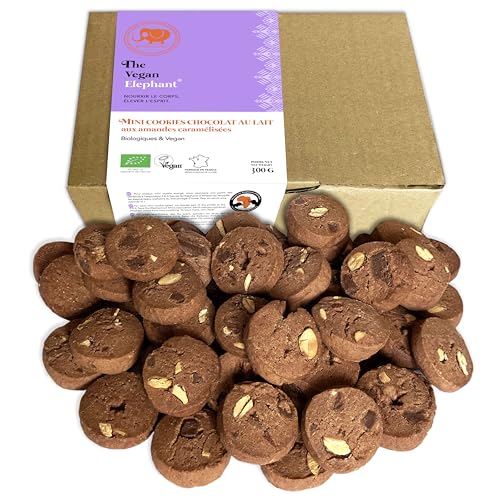 Mini Cookies Bio & Vegan de Chocolate con Leche y Almendras Caramelizadas - Elaboración artesanal francesa - 300g