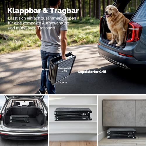 CO-Z Hunderampe Auto klappbar 170cm Leichteres EIN- und Aussteigen für kleine und große Hunde bis 90kg Hundetreppe mit Rutschfester Oberfläche für alle Fahrzeuge nutzbar (170cm)