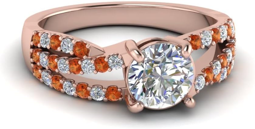 Choose Your Gemstone U Prong Split Trio Band Ring Rose Gold Plated Round Shape Split Shank Engagement Ring Everyday Jewelry Wedding Jewelry Handmade Gifts for Wife US Size 4 to 12