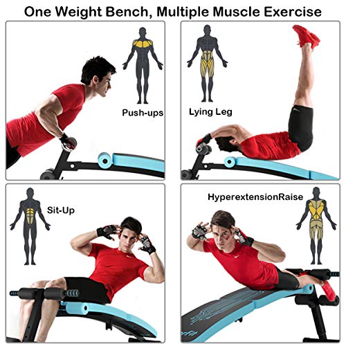 Goplus Sit Up Bench Adjustable, Foldable Abdominal Training Workout Slant Bench, Decline Curved Ab Bench with 4 Adjustable Height Settings (Blue)