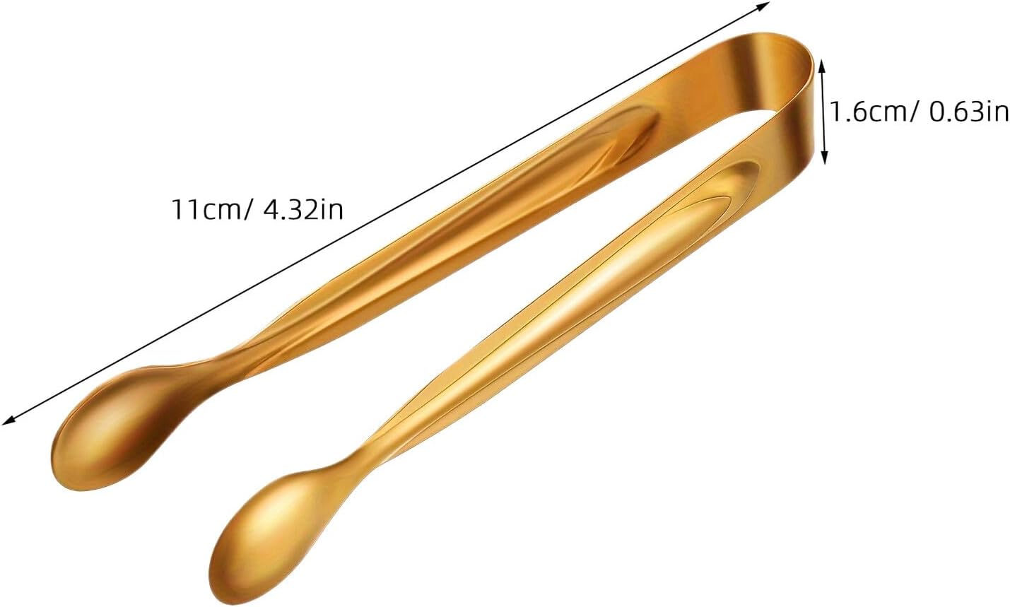 Mini Stainless Steel Sugar Cube and Ice Tongs, 6pcs Set with Gold and Silver, Metal Kitchen Serving Utensils for Tea Party, Coffee Bar, Appetizers, and Desserts