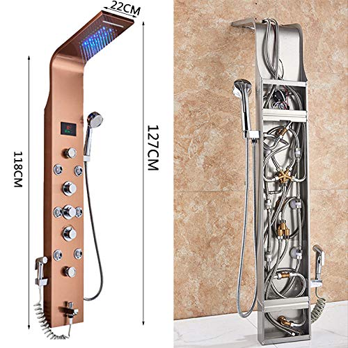 Columna de Ducha para Baño Dorado Rosa, Panel de Ducha con 5 Modos, Luz LED, Cascada y Chorro Giratorio, Grifo Hidroeléctrico con Bidet miniatura 2