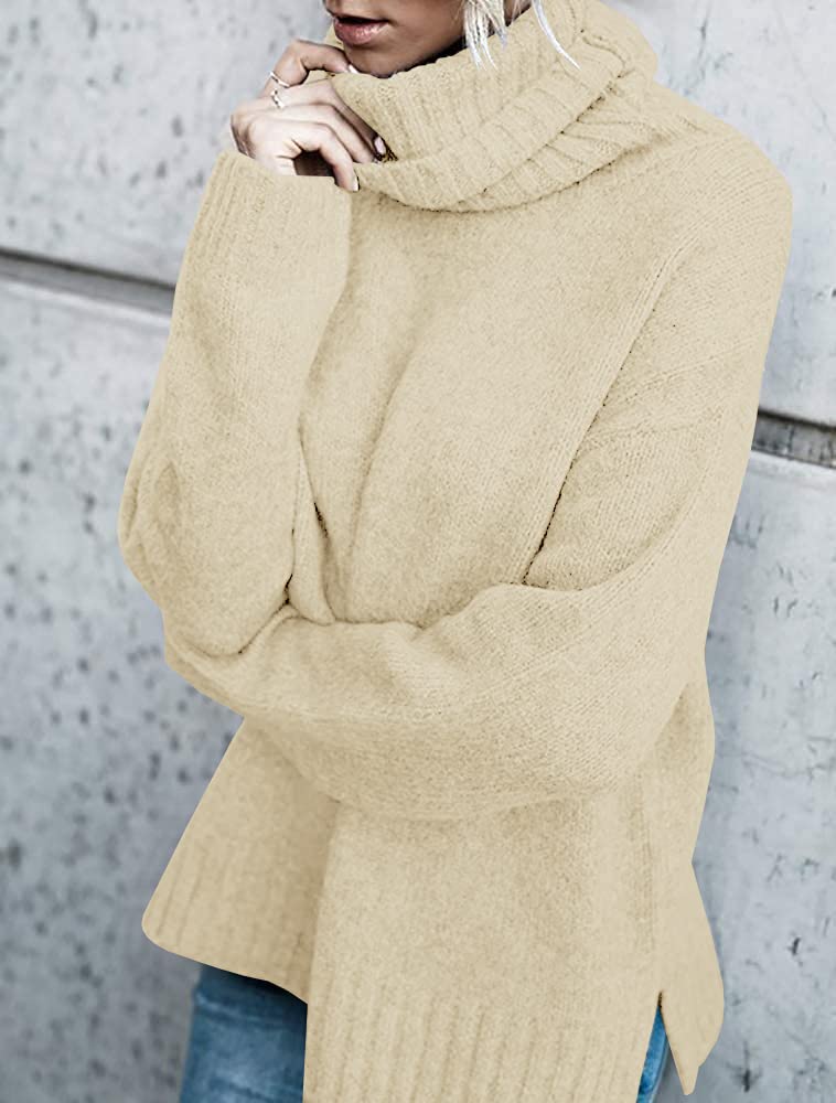 Runcati Rollkragen Pullover Damen Strickpullover Langarm Einfarbig Casual Loose Winter Warm Sweater