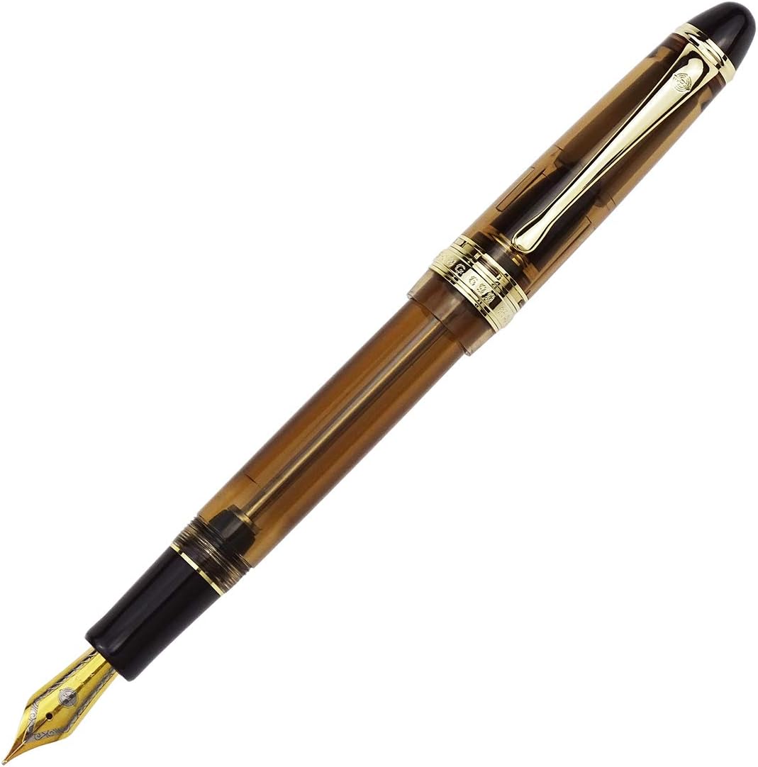Lanxivi Yongsheng 699 Vaccum Filling Fountain Pen Fine Nib, Brown Translucent Acrylic Solid Section Paper Box Set