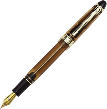 Lanxivi Yongsheng 699 Vaccum Filling Fountain Pen Extra Fine Nib, Brown Translucent Acrylic Solid Section Pen Box Set
