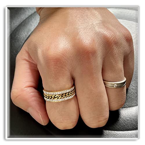 Xusamss Fashion Plated Gold Stainless Steel Chain Crystal Band Ring2