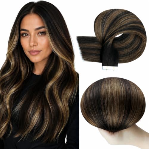 Full Shine Tape In Extensions Human Hair, Black Brown 14 Inch