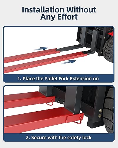 Pallet Fork Extension with Tire Chain 72 Inch Length 4.5 Inch Width, Heavy Duty Steel Pallet Extensions for Forklift Truck, Red