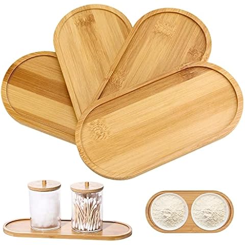 XISUN Bambustablett Serviertablett Ovale Holztabletts Rundes Bambus Tablett Tassenuntersetzer Dekorative Tabletts Cover