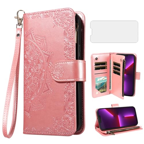 Coque iPhone 13 Pro anti-rayure avec verre trempé et rabat porte-carte