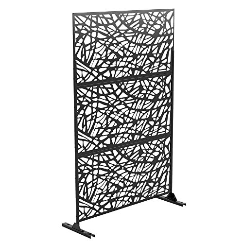 Poshions Divideur d'écran de confidentialité décoratif avec support, protection d'écran de jardin, découpe précise au laser, matériau en métal, net, noir, 47,2" x 76" Cover