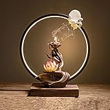 Ceramic Lotus Incense Burner Waterfall Chinese Backflow Incense Sticks Burner Holder with LED Light