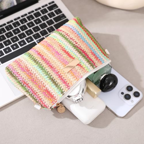 Bolso tote de paja para mujer, con rayas arcoíris, informal, para playa, hombro y cruzado, verano y vacaciones miniatura 5