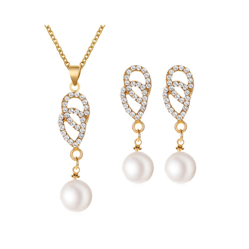 QKEPCY Perlas Conjuntos de Joyas Lágrima para Mujer Perlas Collar con Colgante y Pendientes Zirconia Cúbica Juego Conjuntos de Joyería de Joyas de Novia Boda Navidad San Valentín Regalos