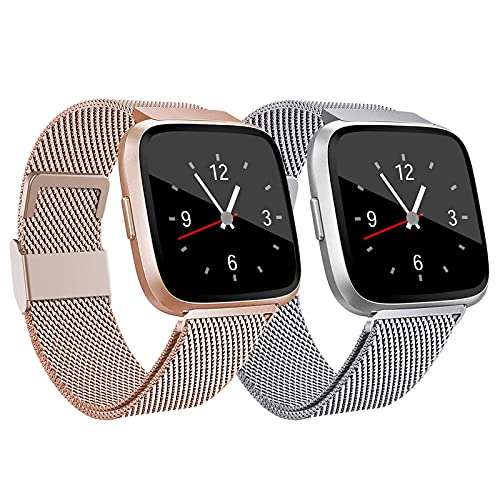 Pulseras Fitbit 2Pack Coholl Compatible con Fitbit Versa Correa/Fitbit Versa 2 Correa, Correa de Repuesto de Metal de Acero Inoxidable...