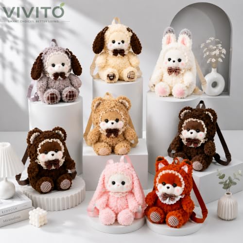 Image of VIVITO Cute Teddy Bear Plush Backpack for Girls | Soft Stuffed Animal School & Travel Bag | Adjustable Shoulder Straps | Zipper Closure | Multicolor | Pack of 1