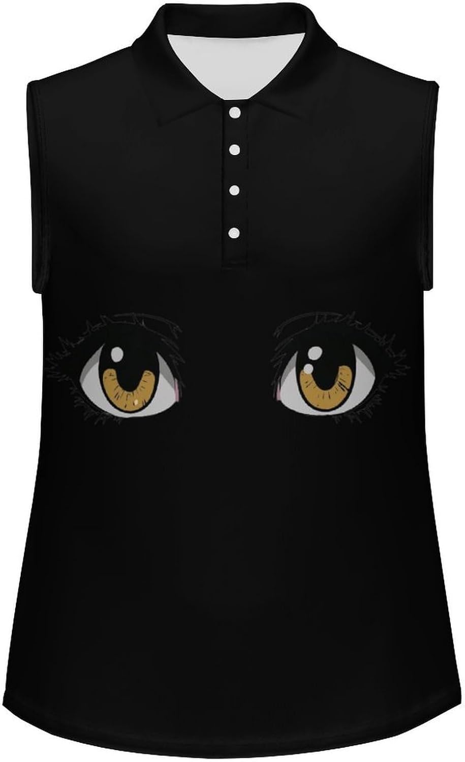 Anime Eyes Womens Sleeveless V Neck Golf Polo Shirts | Collared Tank Tops