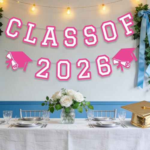 Image of Class of 2026 Graduation Banner University College Grad Garland Decoration Party Supplies High School Colors HotPink
