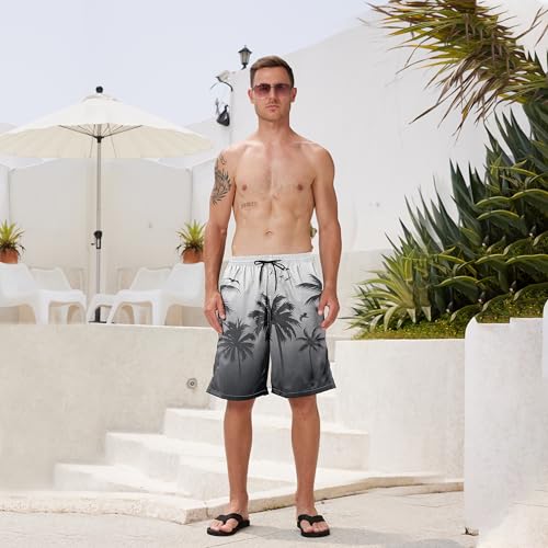 FT FENTENG Mens Swim Trunks, Black Grey Palm Tree Board Shorts Swimwear Bathing Suit with Mesh Lining, Funny Hawaii Quick Dry Beach Shorts for Swimming, XX-Large - Thumbnail 6