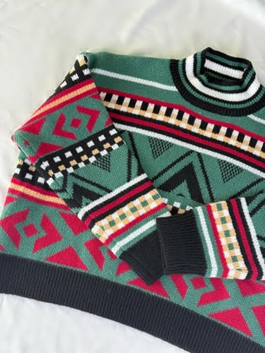 Image of Grandpa Sweater Striped Crop Color Block Grunge Sweater Vintage Clothes Casual Long Sleeve Round Neck Pullover