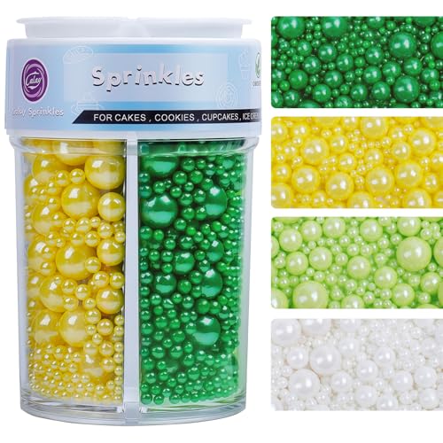 Image of ST Patricks Day Sprinkles for Cake Decorating, 7.8oz Pearl Sprinkles 4 Colors Mix Spring Green Yellow White Pearls for Cake Cupcake Cookie Baking Donuts Ice Cream Toppings