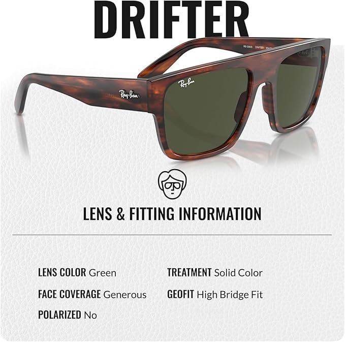 Image of Ray-Ban RB0360S DRIFTER Square Shaped Sunglasses for Men & Women with Official RAYBAN Eyewear Kit