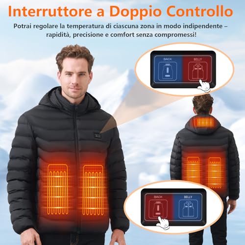 Giacca Riscaldato Con Cappuccio, Giacca Invernale Uomo Calda Con 3 Livelli Di Riscaldamento, Porta Di Ricarica Usb, Cappotti Impermeabile Per Il Lavoro All'aperto Sci Pesca Equitazione Moto(Nero,M) - 5