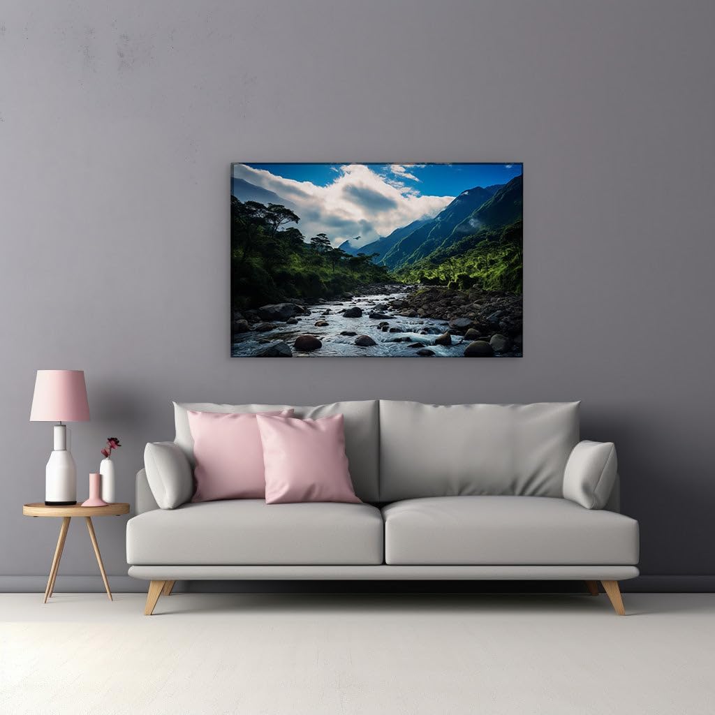Canvas for Living room. River of Serenity - Unveiling the Tranquil Beauty of a Lush Valley Oasis, 27 x 18 inch Canvas Wall Art - Contemporary Masterpieces - Modern Home Decor - 69x46 cm (27x18 inch)