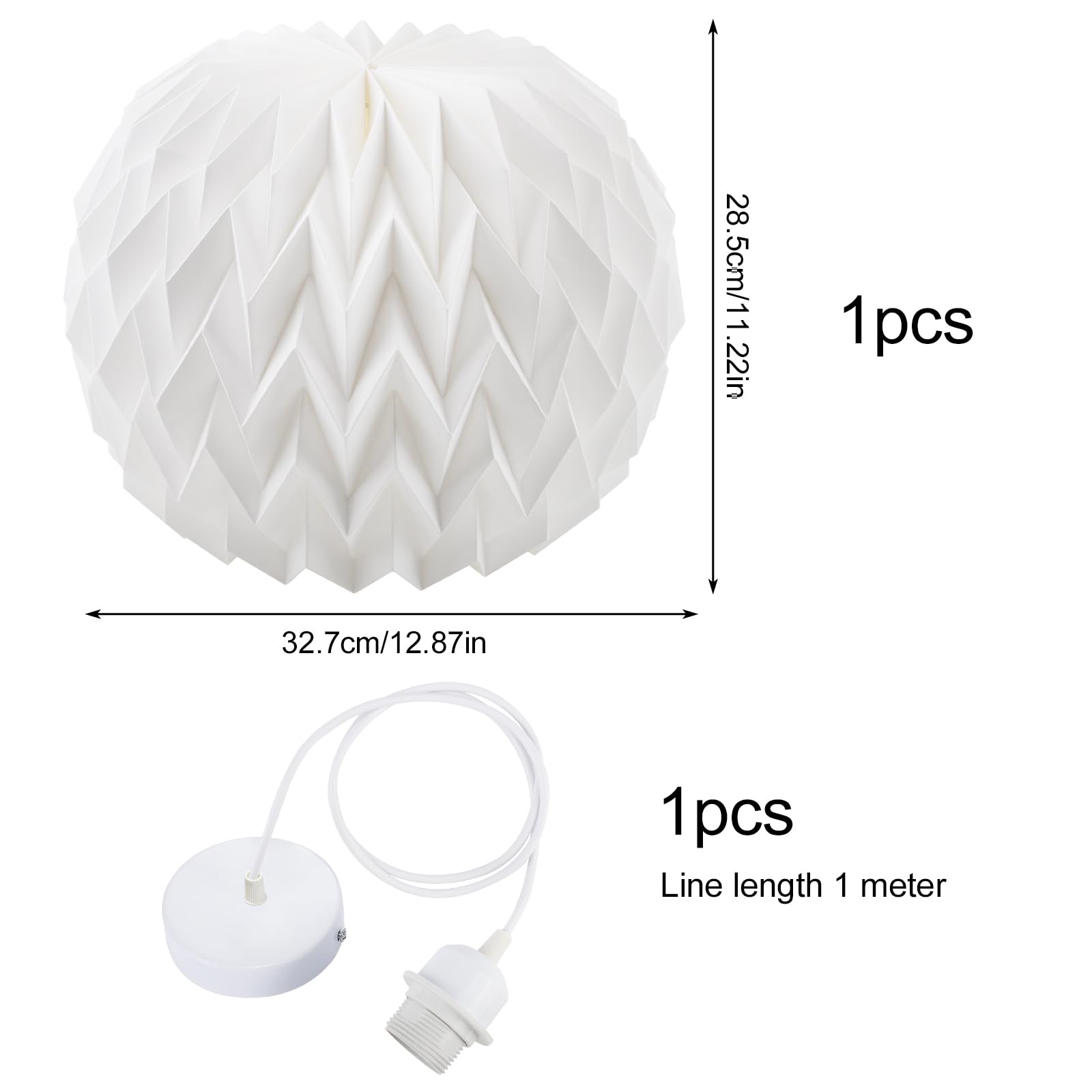 Abażur papierowy origami z oprawką lampy E27 z kablem lampa baldachimowa biała do nowoczesnej dekoracji artystycznej salonu, jadalni, sypialni, biblioteki, nordycki papier kreatywny