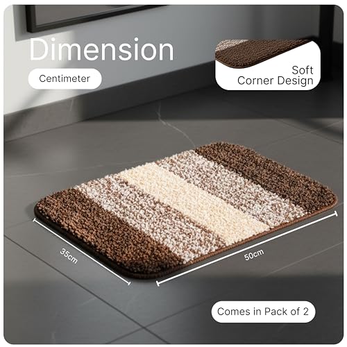 Image of Saral Home Microfiber Striped Anti-Skid Bath Mats,35x50cm Pack of 2(Brown)