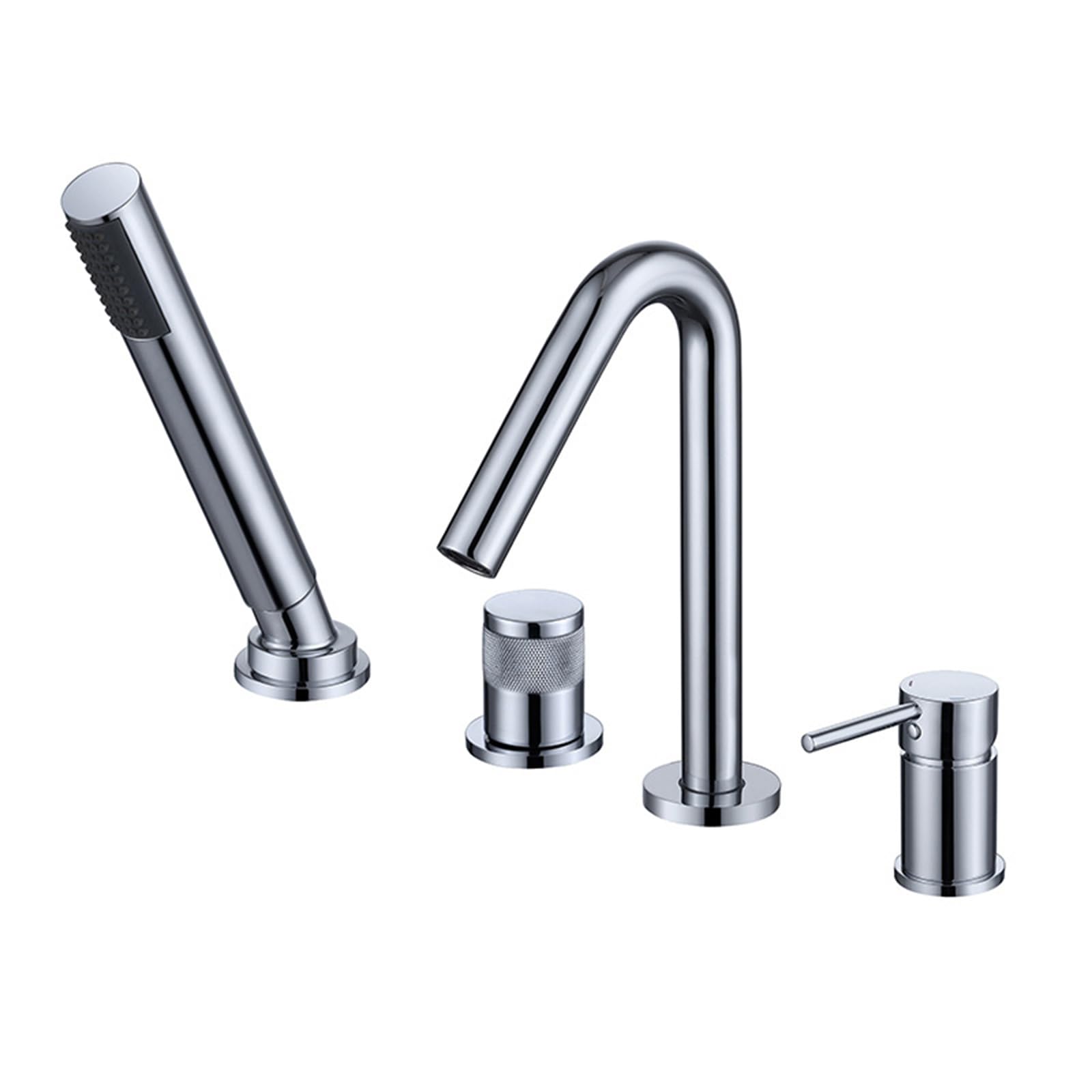 SnamicE Bath Mixer Taps with Shower Black 4 Tap Hole Bath Shower Mixer Tap and Shower Kit Bathtub Tap,Chrome