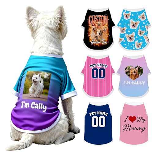 Custom Dog Shirt with Name Photo Text Logo Personalized Dog Pullover Shirts Customized T Shirt Clothes Gifts for Small Medium Large Dogs Cats Pet