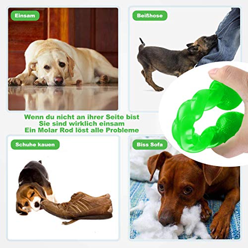 Qianyou Hundespielzeug für Zähne, Gummi Spirale Kauknochen Ungiftig Unzerstörbar Hundemolarenstab Welpen Intelligenzspielzeug Weich Beißwiderstand Hundezahnbürste Haustier Mundpflege, Groß/Grün