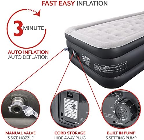 Home Treats Air Bed Single With Built in Pump | Electric Pump Quick Self Inflating Air Bed With Pillow | Inflatable Bed For Adults Camping or Home Guest Bed Air Mattress Single (Single)