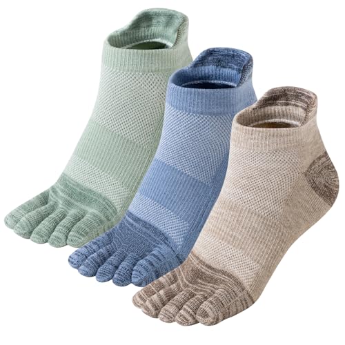 ORVYTHA Merino Wool Toe Ankle Hiking Socks Compression Breathable Thick Cushion No Show Five Finger Socks for Women&Men 3 Pairs (US Alpha Large Regular Regular Light)
