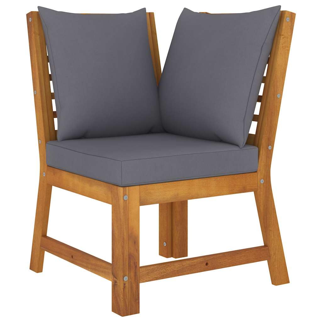 vidaXL Canapé d'angle Sectionnel avec Coussin Canapé d'Extérieur Meuble de Jardin Patio Salon Terrasse Intérieur Gris Foncé Bois d'Acacia