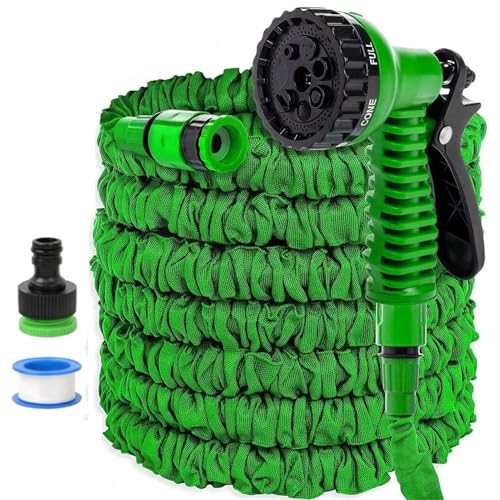 Tuyau d'arrosage extensible de 7,6 m/15,2 m/22,9 m/30,5 m/38,1 m avec raccords de 1,9 cm, 1,2 cm, tuyau d'arrosage avec buse de pulvérisation 7 fonctions (7,5...