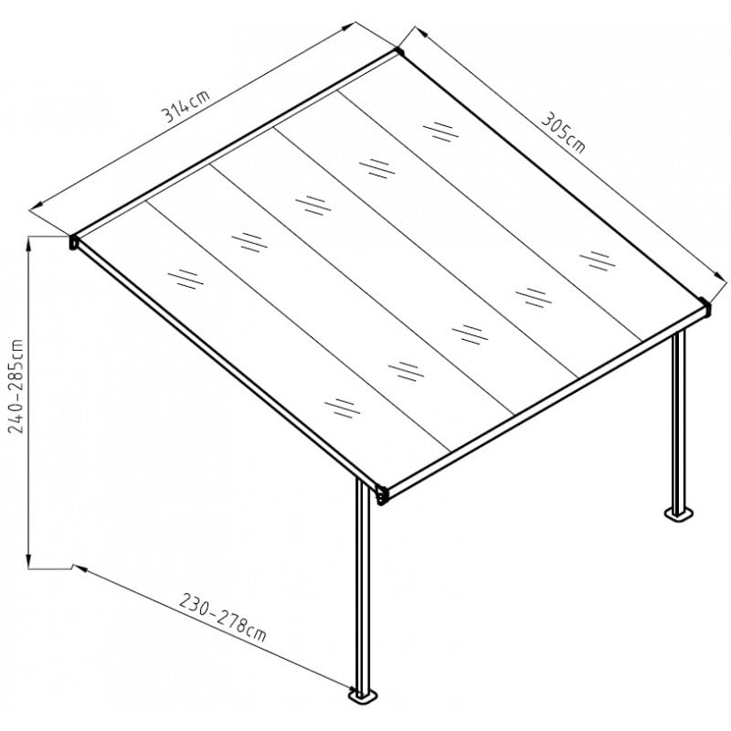 Pergola Adossée en Aluminium Anthracite 3,05x3,14m avec Toit en Polycarbonate 6mm