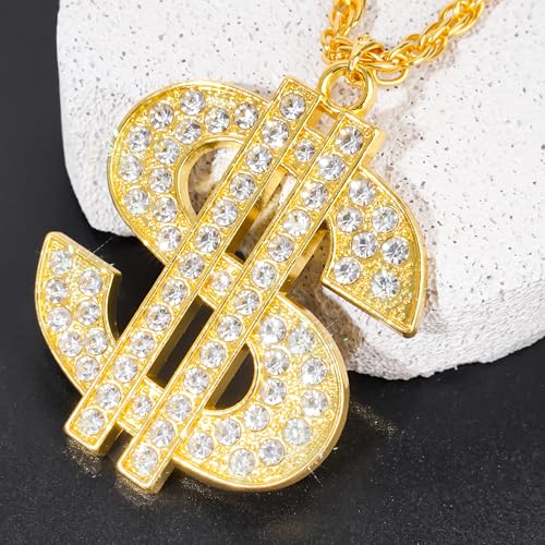 Lhocm Gold Chain with Dollar Sign, Money Chain Necklace Costume for Men, 80 90s Hip Hop Gold Digger Costume Accessories3