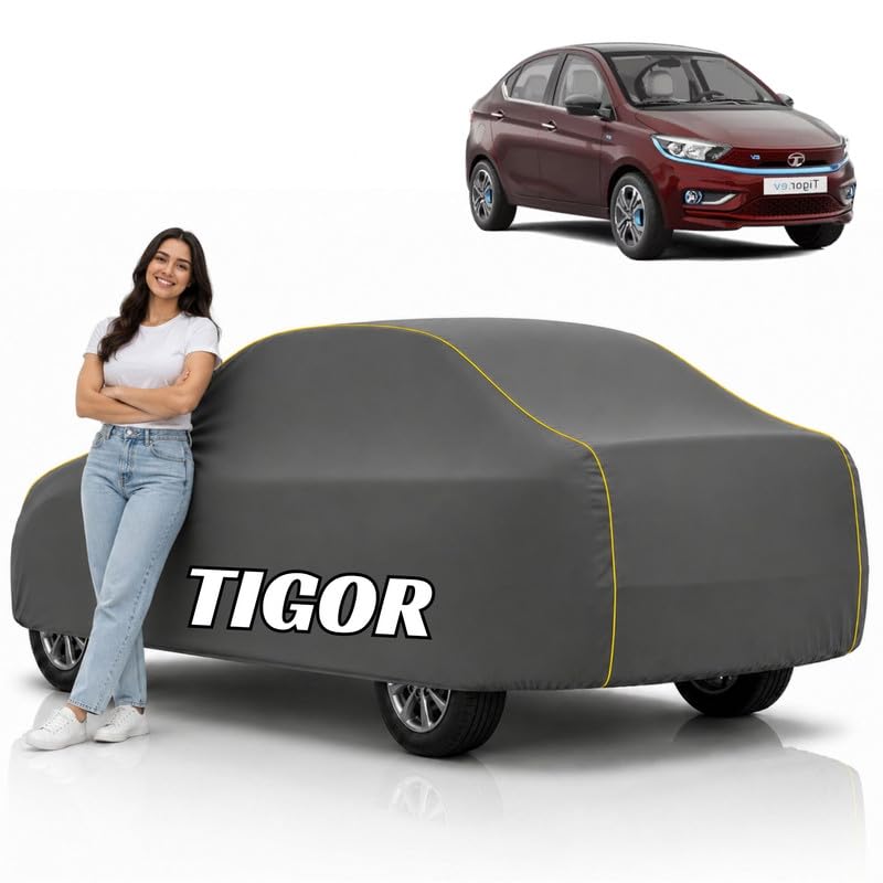 Image of Mind-Blowing 2026 100% Waterproof Tigor Car Cover | Polyester Car Body Cover for Rain & Sun | UV Protection, Dustproof, Scratch Resistant, Windproof, Heat Resistant, Custom Fit (Grey)
