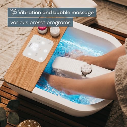 Beurer FB65UK Wellness Foot Spa Powerful 8-Level Water Heater Footbath with Premium Touch Screen 3 Pedicure Attachments Relaxing Bubble andVibration Massage Ambient Lighting with 6 Light Effects