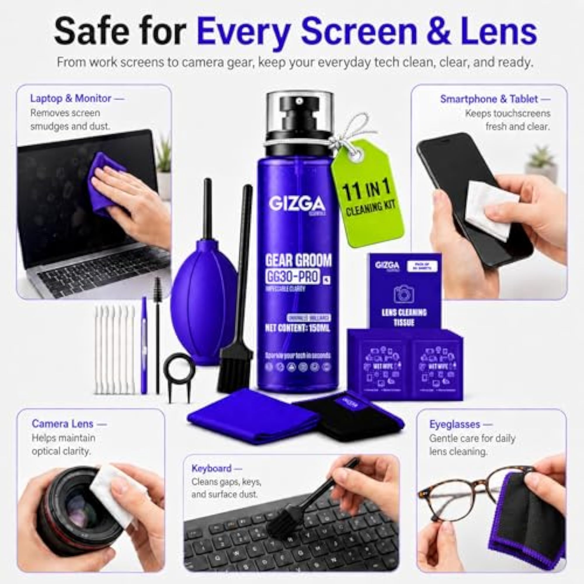 11-in-1 Laptop Cleaning Kit with Screen Cleaner Spray & Air Blower