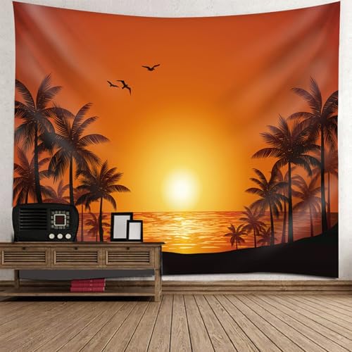Tapisserie paysage coucher de soleil mer en tissu fluide grand format 220x240CM