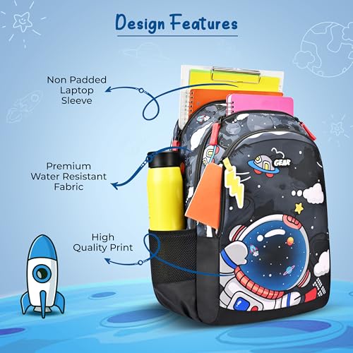 Image of Gear Astro Kid 15 inch /20L Small Water Resistant School Bag | Casual Backpack | Daypack | Travel Backpack | Kids Bag for Boys /Girls (Black - Red)